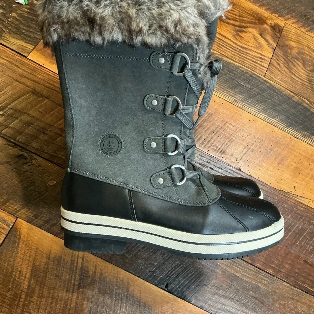 G.H. Bass & Co. Juno Duck Boots | Women’s Size 11M | Gray & Black Faux Fur Trim